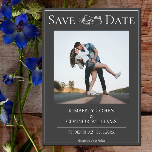 Graue moderne Foto-Speichern Sie das Datum Save The Date