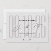 Graue moderne Hochzeit Save The Date (Vorderseite)