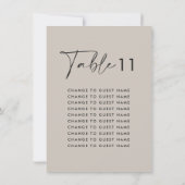 Graue, moderne Hochzeitstisch-Sitzkarte (Rückseite)