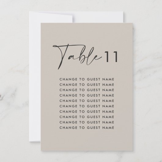 Graue, moderne Hochzeitstisch-Sitzkarte (Rückseite)