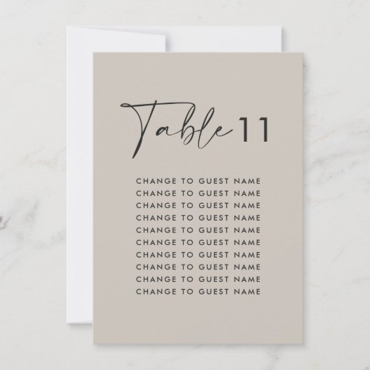 Graue, moderne Hochzeitstisch-Sitzkarte (Vorderseite)