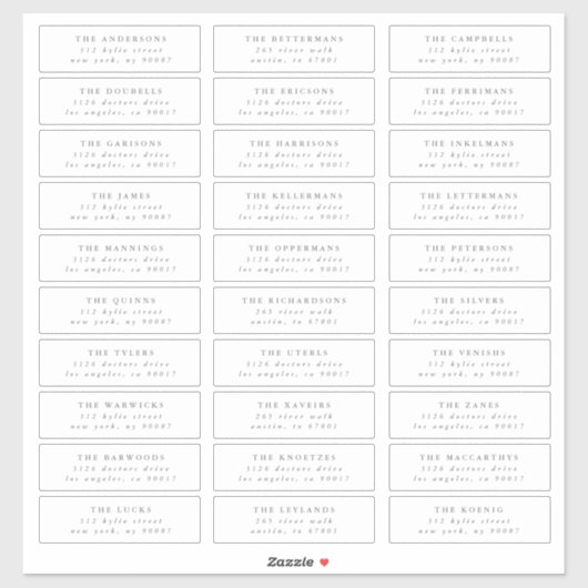 Graue, moderne, individuelle Hochzeitsadressen-Eti Aufkleber (Blatt)