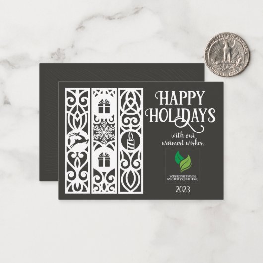 Graue, moderne Minimal Corporate Holiday Card Mitteilungskarte (Vorderseite/Rückseite Beispiel)