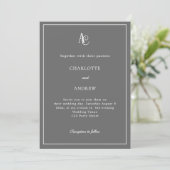 Graue moderne Monogramm-Hochzeit Einladung (Stehend Vorderseite)