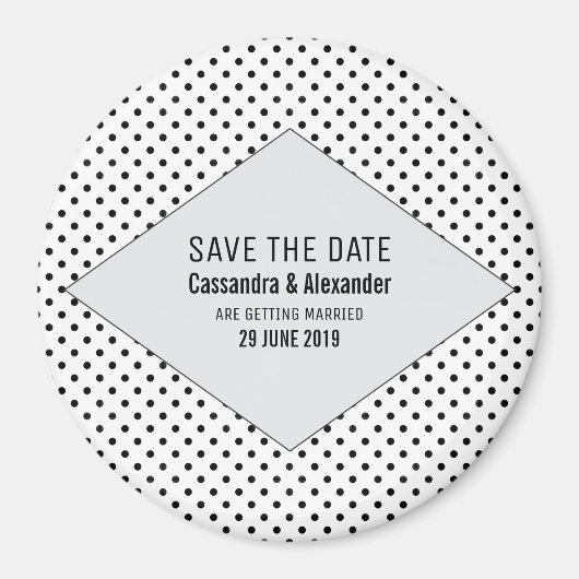 Graue moderne Polka Dots Save the Date Magnet (Vorne)