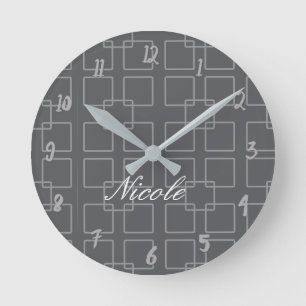 Graue moderne Quadrate Geometrisch Personalisierte Runde Wanduhr