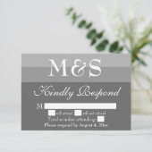 Graue, moderne Script Wedding RSVP Card Dankeskarte (Stehend Vorderseite)