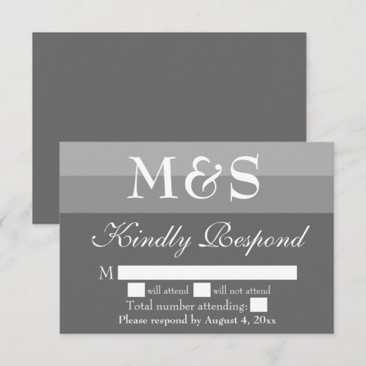 Graue, moderne Script Wedding RSVP Card Dankeskarte (Vorne/Hinten)