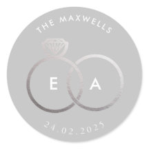 Graue, moderne Silber Rings Custom Wedding Sticker