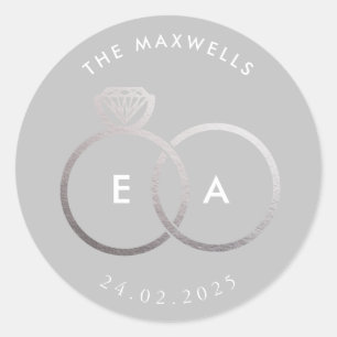 Graue, moderne Silber Rings Custom Wedding Sticker