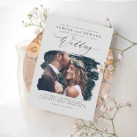 Graue moderne stilvolle Boho-Hochzeitsfoto-Einladu
