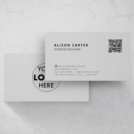 Graue, moderne Visitenkarten | QR und Logo | Stand Visitenkarte