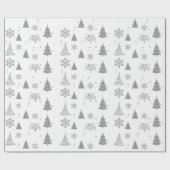 Graue, moderne Weihnachtsbaume und Schneeflocken Geschenkpapier (Flach)