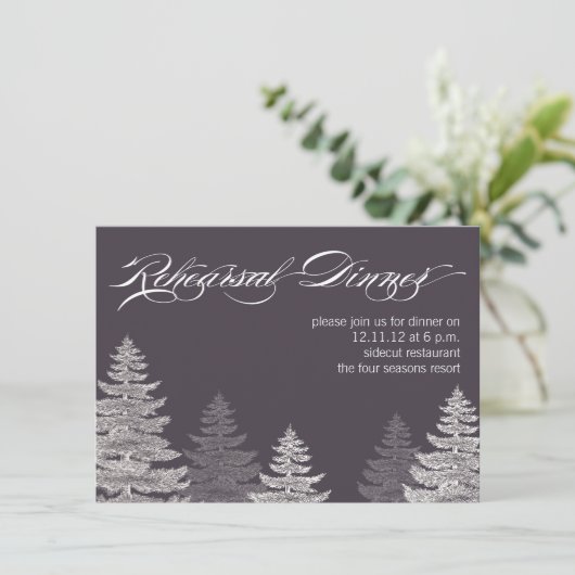 Graue moderne Winterabendessen Probe Einladung (Stehend Vorderseite)