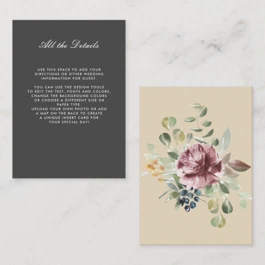 Graue monochrome FLORAL-WEDDING Details Richtungen Begleitkarte (Vorne/Hinten)