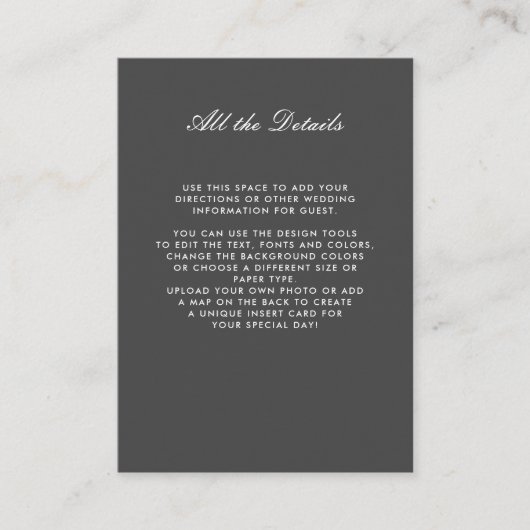 Graue monochrome FLORAL-WEDDING Details Richtungen Begleitkarte (Vorderseite)