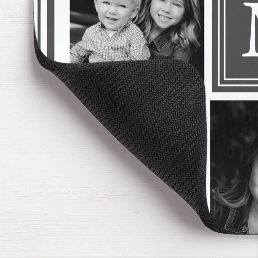 Graue Monogram-Familienfoto-Collage Mousepad (Ecke)