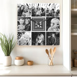 Graue Monogram-Familienfoto-Collage Quadratische Wanduhr<br><div class="desc">Monogram Family Foto Collage. Niedliche Wohngestaltung für jedes Zimmer. Personalisieren Sie dieses benutzerdefinierte Design mit Ihrem eigenen Monogramm Initial oder Text.</div>