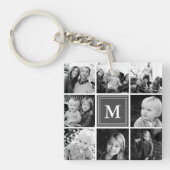 Graue Monogram-Familienfoto-Collage Schlüsselanhänger (Vorderseite)