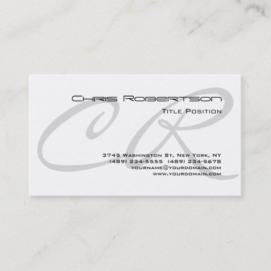 Graue Monogram Schwarz-weiß Charming Business Card Visitenkarte (Vorderseite)