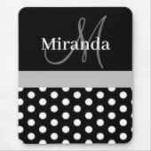 Graue Monogram Schwarz-weiß Polka Dot Mouse Pad Mousepad (Vorne)