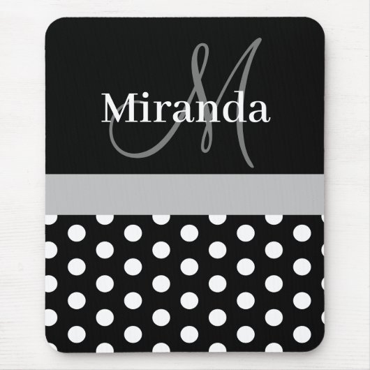 Graue Monogram Schwarz-weiß Polka Dot Mouse Pad Mousepad (Vorne)