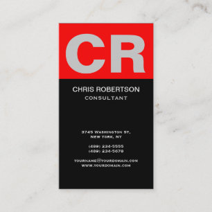 Graue Monogram Schwarz-weiß Red Business Card Visitenkarte