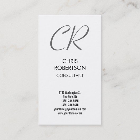 Graue Monogram Schwarz-weiße Visitenkarte (Vorderseite)