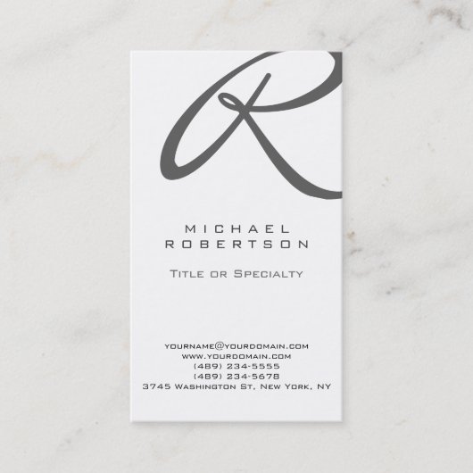Graue Monogram weiße vertikale Visitenkarte (Vorderseite)