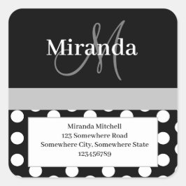 Graue Monogram White Polka Dot Rücksendeadresse Quadratischer Aufkleber