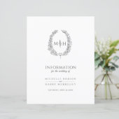 Graue monogramm-Kranz Hochzeitsgast-Informationen (Stehend Vorderseite)