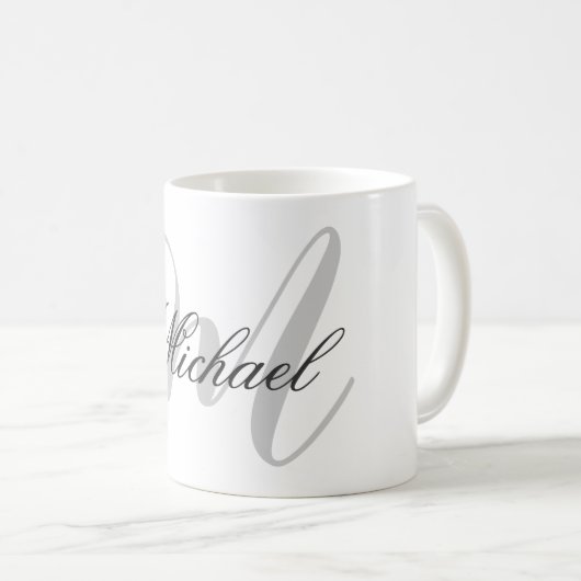 Graue Monogramm Minimalistische Schlichte Chic Kaffeetasse (VorderseiteRechts)