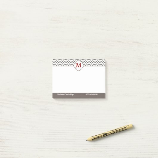 Graue Monogramm Personalisiert Post-it Klebezettel (Auf Schreibtisch)