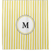 Graue Monogramm-Schablone auf weißem und gelbem Duschvorhang (Vorderseite)