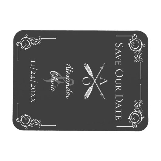 Graue Monogramm und Pfeile Save the Date Magnet (Horizontal)
