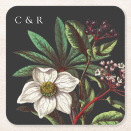 Graue Monogramme Moderne Weihnachtszeit Rose Rechteckiger Pappuntersetzer