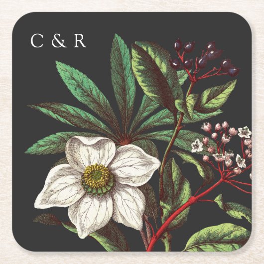 Graue Monogramme Moderne Weihnachtszeit Rose Rechteckiger Pappuntersetzer (Vorderseite)