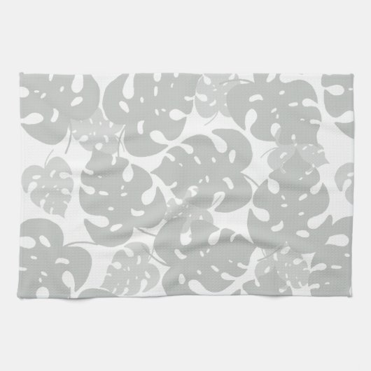 Graue Monstera-Blattmuster Geschirrtuch (Horizontal)
