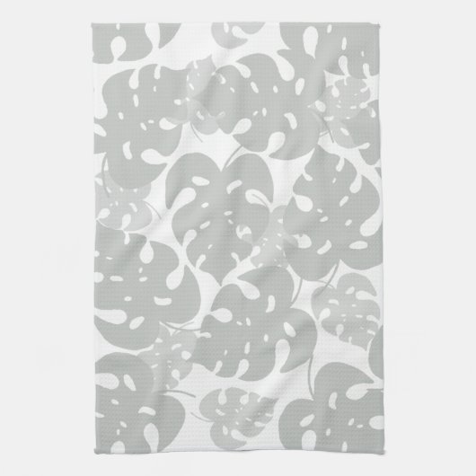 Graue Monstera-Blattmuster Geschirrtuch (Vertikal)
