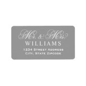Graue Mr-und-Mrs-Script-Hochzeitsadresse Adressaufkleber (Vorne)