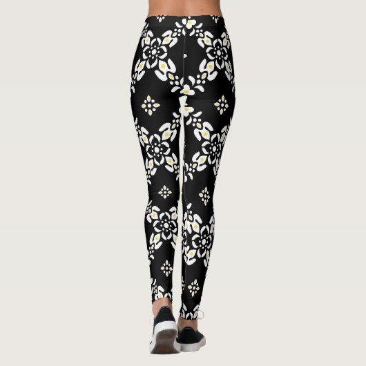 Graue Muster Blätter Blume Leggings (Rückseite)