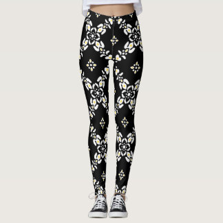Graue Muster Blätter Blume Leggings