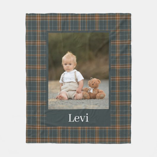 Graue Muster Boy Name Custom Foto Kids Fleecedecke (Vorderseite)