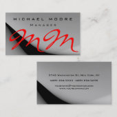 Graue Muster Red Monogram Business Card Visitenkarte (Vorne/Hinten)
