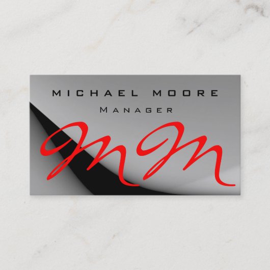 Graue Muster Red Monogram Business Card Visitenkarte (Vorderseite)