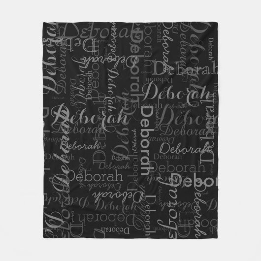 Graue Namen Girly Typografy Pattern Black Fleecedecke (Vorderseite)