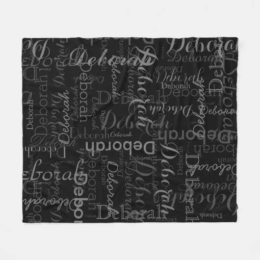Graue Namen Girly Typografy Pattern Black Fleecedecke (Vorderseite (Horizontal))