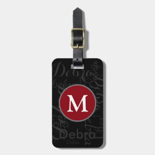 Graue Namen Roter Kreis Reisende Monogramm Gepäckanhänger