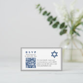 Graue Navy Blue Bar Mitzvah QR Code UAWG Budget Begleitkarte (Stehend Vorderseite)