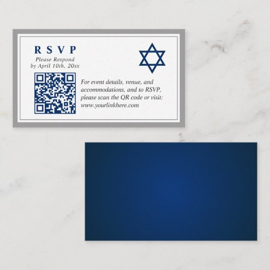 Graue Navy Blue Bar Mitzvah QR Code UAWG Budget Begleitkarte (Vorne/Hinten)